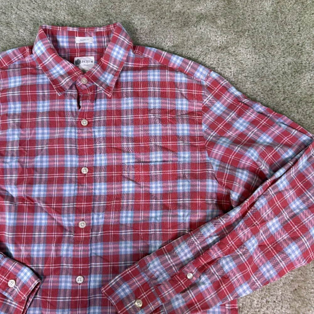 J Crew Shirt Mens Size Medium Red Plaid Button Down Tailored Casual E494